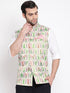Vastramay Men's Cream Digital Floral Printed Royal Nehru Jacket